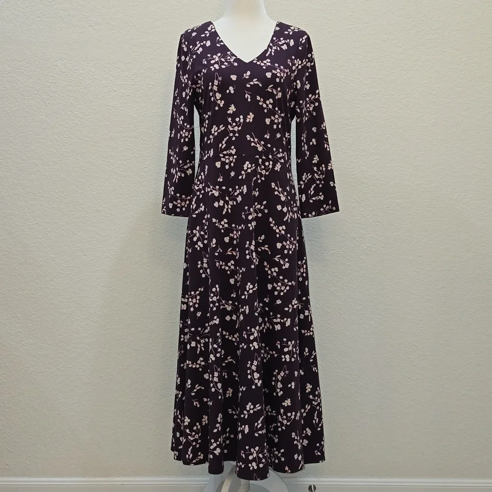 NWT Pact Organic Sustainable Cotton Fit & Flare Floral  Midi Dress Sz M - Picture 6 of 9
